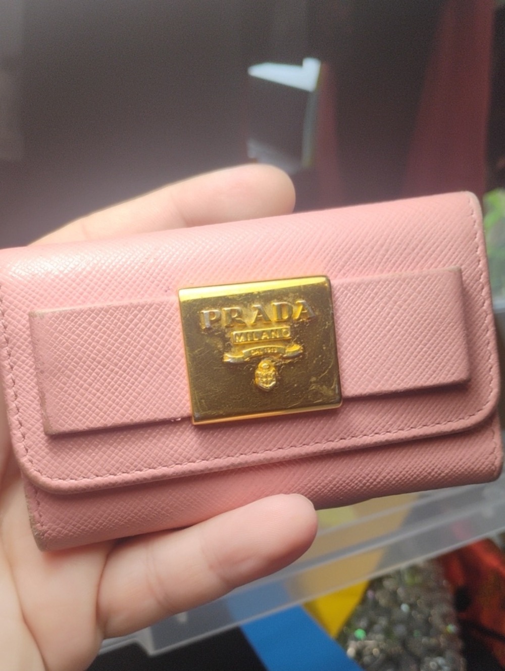 Prada Pink Saffiano Leather Key Card Holder Wallet